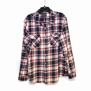 Rustler Men’s Long Sleeve Plaid Flannel Shirt – Red/White/Blue – Size XXL
